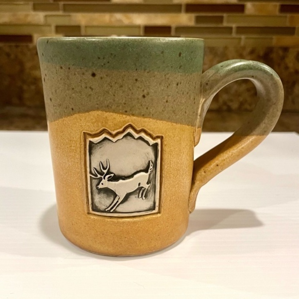 Cold Mountain Pottery Mug Embossed Deer Pattern - Picture 2 of 10